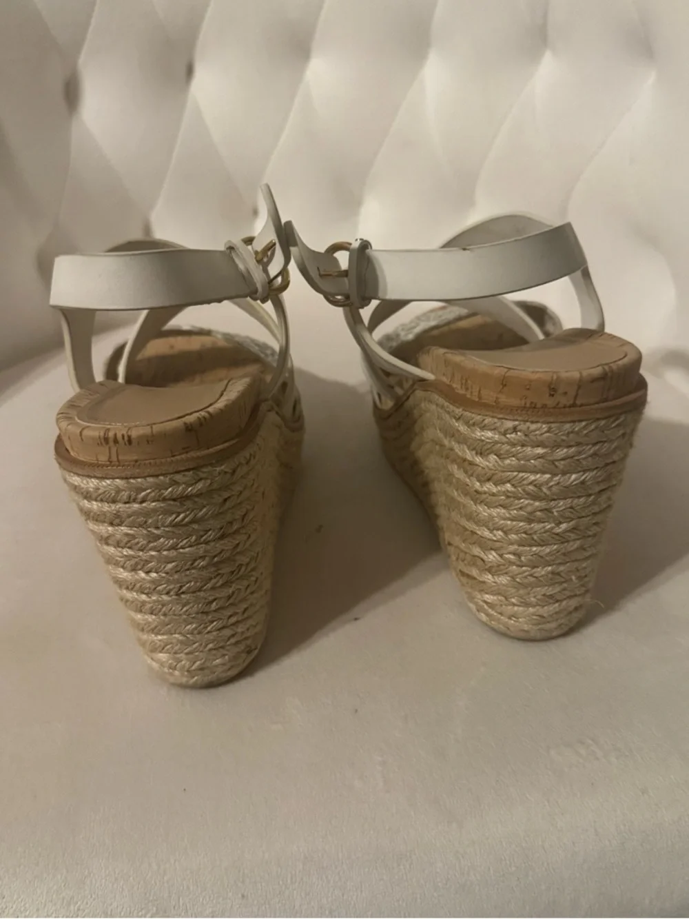 Salvatore Ferragamo White Laser-Cut Cork Wedge Sandals